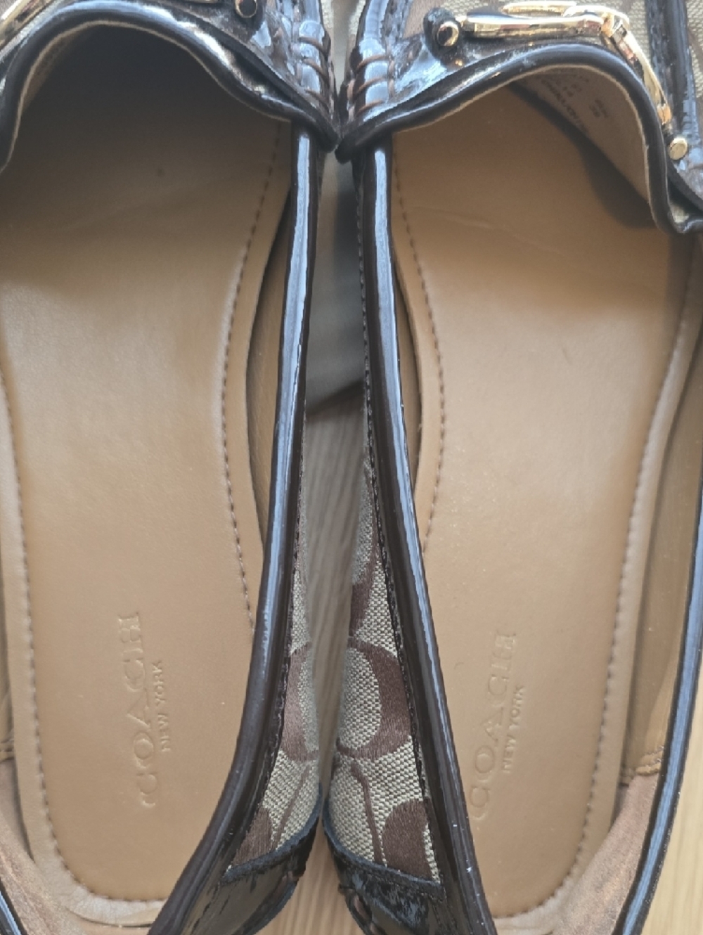 Coach Brown Signature Canvas Loafers with Gold Hardware - Picture 6 of 6
